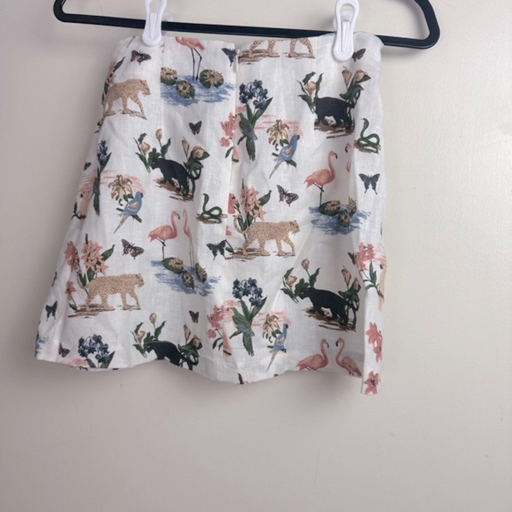 Reformation White/Multicolored 100%Linen Kash Janerio AnimalGraphic Skirt NWOT 0